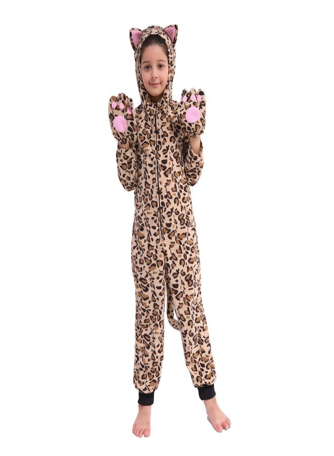 Wizland Fleece Leopard Costume for Kids One Piece Cheetah Costume Cat Onesie Cheetah Onesie Kids 10-12 - Image 1